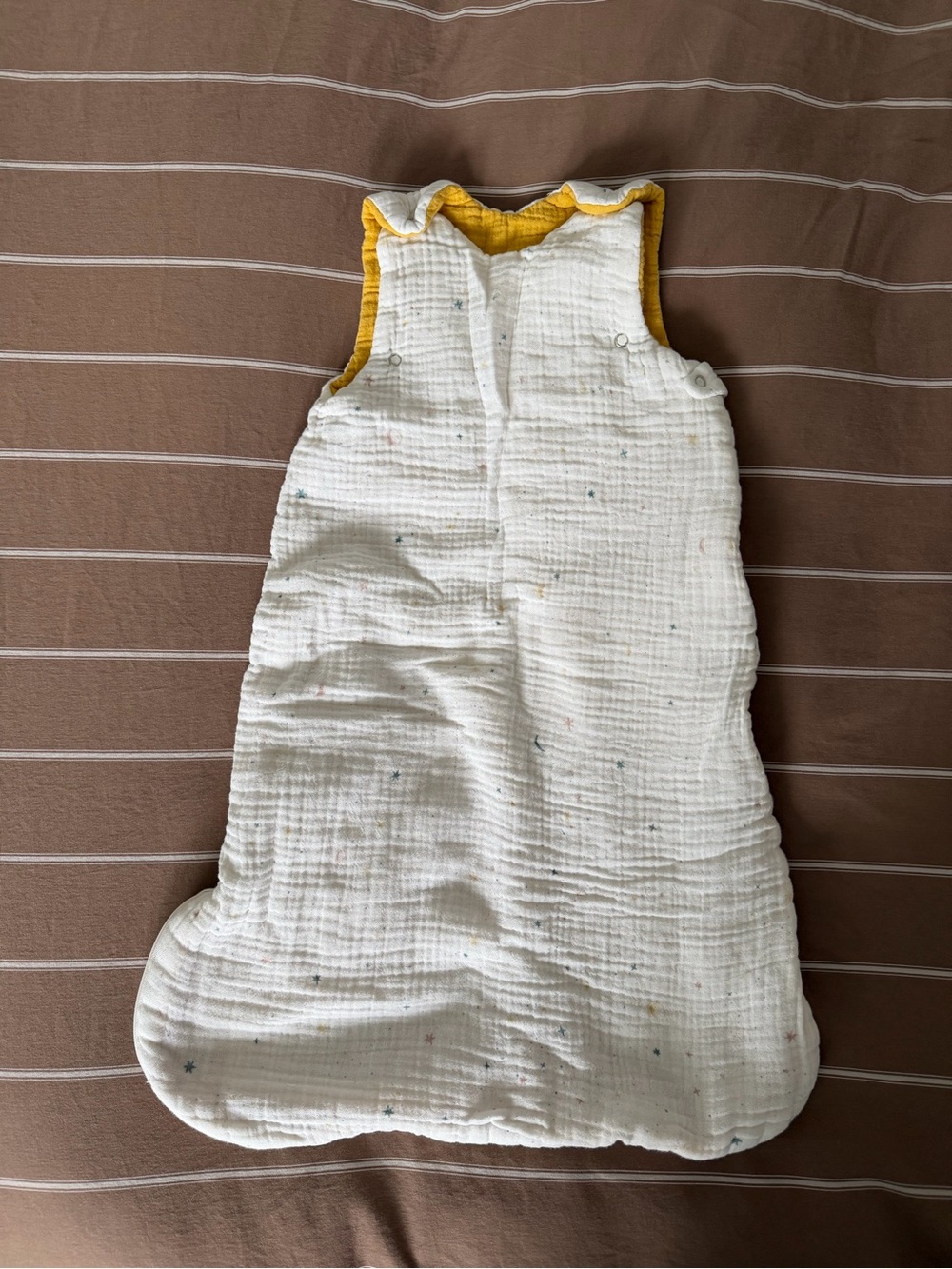 Pehr White Muslin Sleep Sack with Yellow Trim